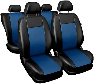 CAR SEAT COVERS Full Set Fit DAEWOO MATIZ -  Leatherette Black/Blue • $68.47