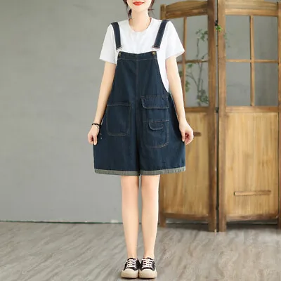 Womens Jumpsuits Denim Shorts Loose Suspender Trousers Overalls Short Jeans New • $41.32