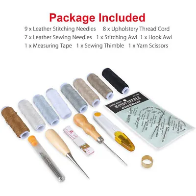 Upholstery Carpets Leather Sofa Canvas Repair Hand Sewing Needles Thread Kit UK • £7.36