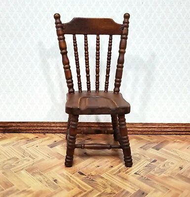 Dollhouse Kitchen Chair Spindle Back Walnut Finish 1:12 Scale Miniatures • $12.75