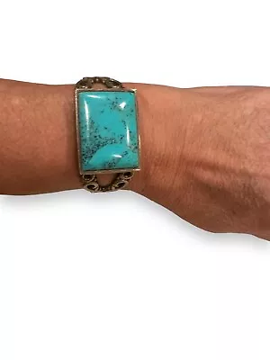 Large Native American 925 Style Sterling Silver& Turquoise Cuff Bracelet Signed • $149.99