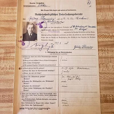 WWII German Applicant Railroad Reichsbahn Questionnaire Medical Army Veteran • $3.99