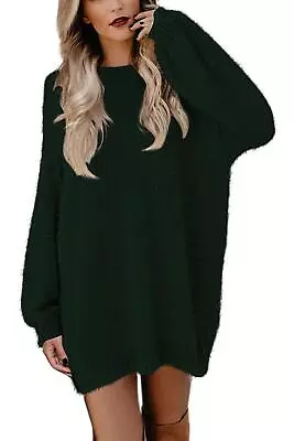 Meenew Womens Drop Long Sleeve Plus Size Sweater Dress Green Pullover Sweater M • $142.13