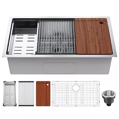 VEVOR 32  Workstation Undermount Kitchen Sink Single Bowl 304 Stainless Steel • $182.99