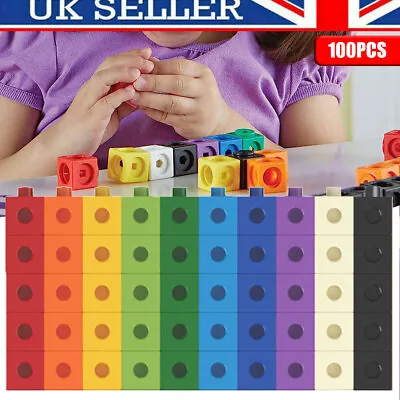 100 X Maths Link Cubes Interlocking Snap Cubes Counting Snap Blocks Kid Toy Gift • £8.09