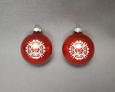 Vintage Shiny Brite Mercury Glass Christmas Ornaments Red Mica Stencil Set Of 2 • $22