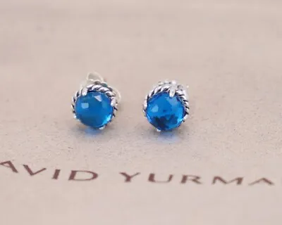 David Yurman Sterling Silver 8mm Petite Chatelaine Stud Earrings Blue Topaz 925 • $249