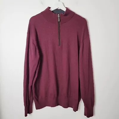 Orvis Size XL 100% Merino Wool Men's Quarter-Zip Pullover Sweater Maroon • $17.42