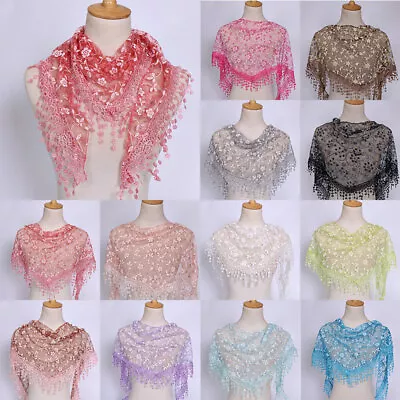 Women Ladies Lace Scarf Hijab Maxi Shawl Head Wrap Flower Cotton Muslim Scarves • $2.80