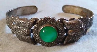 Vintage Ornate Green Moonglow Bracelet. • $12
