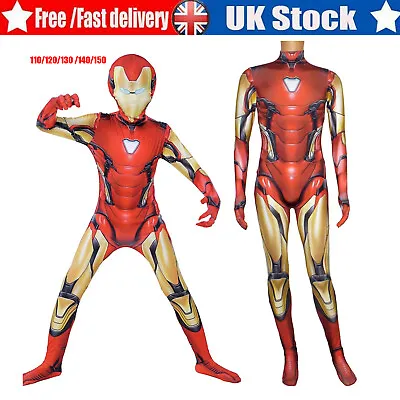 Iron Man Cosplay Costume Avengers Fancy Outfit Jumpsuit Kids Boys Mens Superhero • £12.66