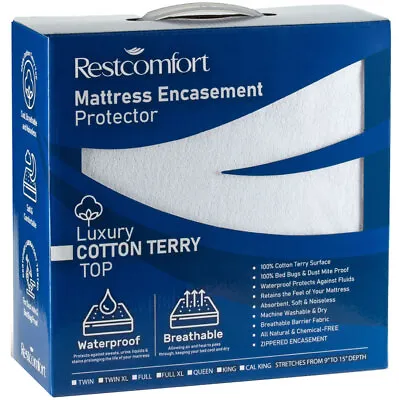 Waterproof Cotton Terry Top Mattress Protector Zippered Dust Mite Bed Bug Proof • $32.99