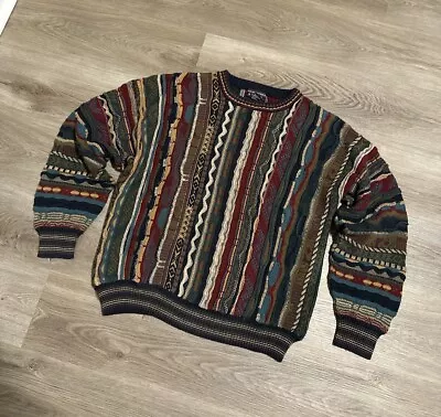 Vintage Roundtree And Yorke Coogi Style 3D Knit Biggie Smalls Sweater Size Large • $59.97