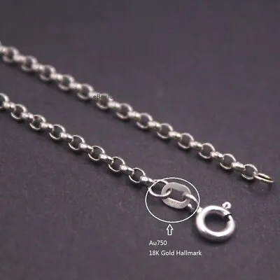 Au750 Real 18K White Gold Women Necklace 2.5mm Rolo Link Chain 17.7inch   • $534.34