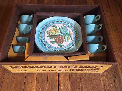 Vtg Miramar Turquoise Original Box Melmac Melamine DISHES CUPS Set For 8 Nos • $89