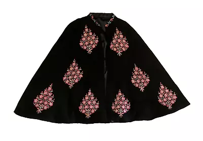 Vintage Antique Embroidered Floral Short Cape Black Lined • $79.95