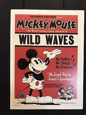 POSTCARD FROM VINTAGE MICKEY MOUSE SHORT FILM POSTERS WILD WAVES Ca. 1929 • $3.50