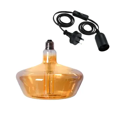 $84.99 • Buy Flat Top Edison LED Light Globe & Power Cord Plug In 1.8m E27 4 Watt Bulb 16cm