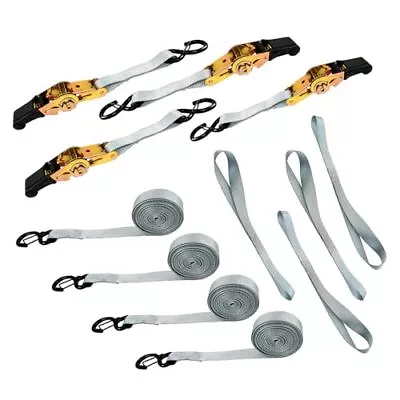 4 PCS Silver Motorcycle And Truck Tie Downs 1 Inch Ratchet Straps 15 Ft 2200 ... • $39.75