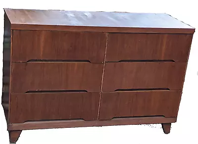 Vintage Mid Century Modern 6 Drawer Double Dresser Chest Of Drawers Wood Pecan • $427