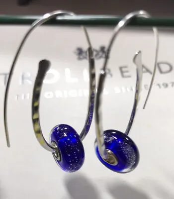 Trollbeads Blue Milky Way Glass Drop Earrings Sterling Silver • $87.03