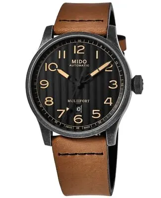 New Mido Multifort Black Dial Brown Leather Strap Men's Watch M0326073605099 • $697