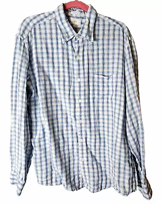J.Crew Linen Long Sleeve Button Shirt Men's Size Large Blue Plaid Pocket • $14.84
