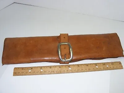 Early Vintage Brown Leather Roll Document Paper Holder Carrier W/ Strap • $17.99