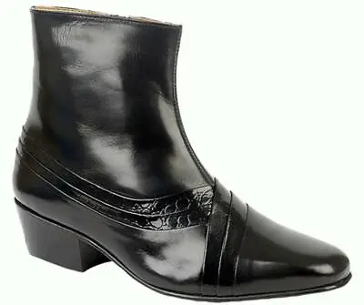 Montecatini ARTURO Mens Formal Dress Cuban Heel Reptile Leather Boots Black • £65