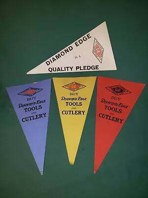 Four Vintage Double Sided Shapleigh Hardware Diamond Edge Banners 18  X 9  • $40