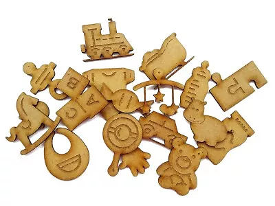 18x Wooden Baby Newborn Toys MDF Craft Shapes Laser Cut Decoration Embellishment • £4.77