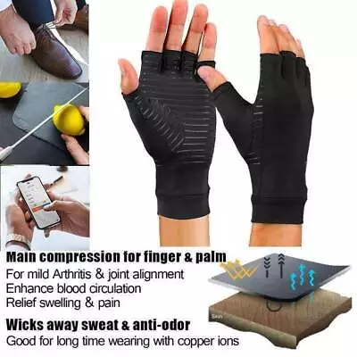 Anti Arthritis Compression Gloves Copper Fingerless Pain Support Brand New UK • £4.79