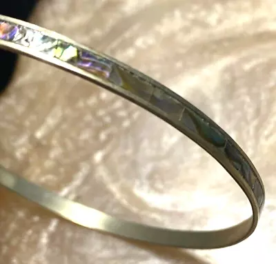 Vintage Sterling  Silver Bangle Bracelet. Abalone Inlay. Taxco Mexico. • $14.99