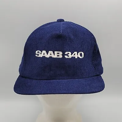 Vintage SAAB 340 Blue Corduroy Hat Snap Back Adult Aviation Adjustable Cap • $24.99