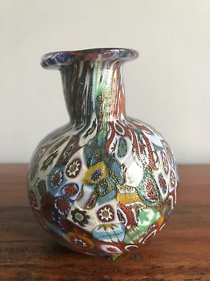 Colorful Murano Glass Millefiori Gold Leaf Art Glass Perfume Bottle Sm Vase 3.75 • $25