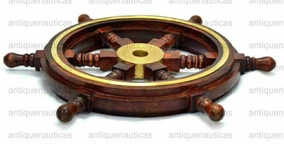 £50.15 • Buy 18  Vintage Wooden Ship Wheel Steering Pirate Wood Brass Decor Fishing Wall Boat