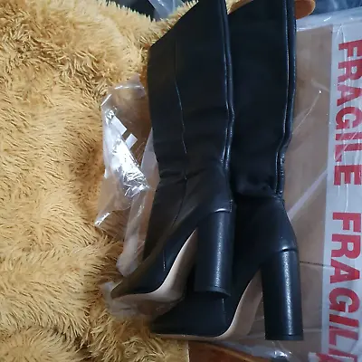 Mango Black Leather Knee High Boots Size UK 3.5/EUR 36 • £42