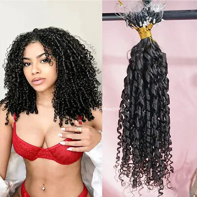 Bouncy Curly Micro Loop Human Hair Extension Microlink Brazilian Hair 100pcs • $64.08