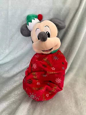 Disney Parks Baby Mickey Mouse In Christmas Pouch Blanket Soft Toy Plush • £14.99