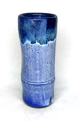 Vintage McCarty Pottery 6.5” Cobalt Blue Glaze Bamboo Vase Dark Blue Bottom • $444