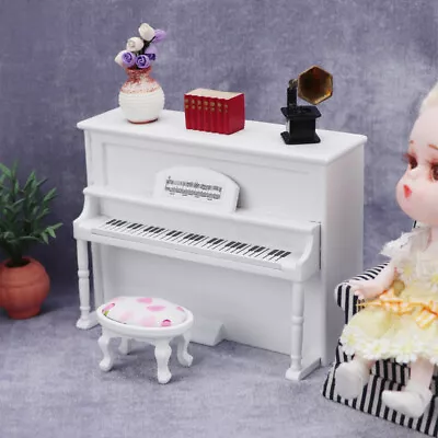 1:12 Dollhouse Miniature Ornament Model White Upright Piano And Stool • $12.60