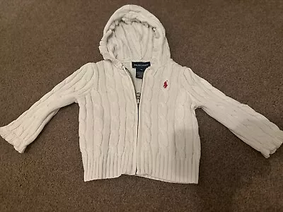 Ralph Lauren Baby Girl Jumper - White Zip Jumper Hooded - 9 Months • £0.99