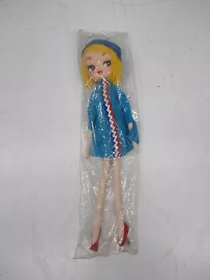 NOS Vtg Big Eye Blonde  Poseable Cloth Bendy Doll 11 Mod Dress Japan Mid Century • $29.95