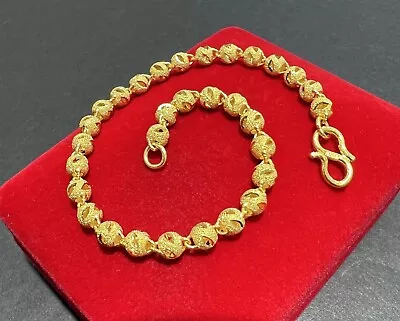 24K Yellow Gold Bracelet Ball/Beaded Design Diamond Cut Pattern • £751.28