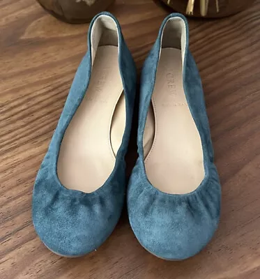 Women's J. Crew Cece Rich Peacock Teal Suede Ballet Flats Sz 6.5 • $49.99