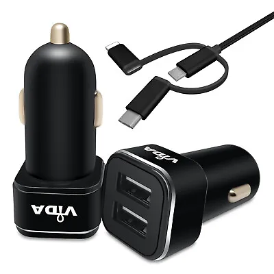 USB Car Charger 12V Adapter With Charging Cable For IPhone Android Mobile Phone • £9.99