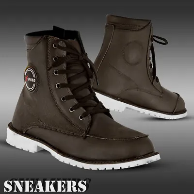 Mens Motorcycle Touring Sneakers Motorbike Casual Leather Boots Waterproof Shoes • £44.99