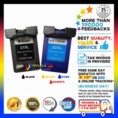 2pcs Yyuda NoN-OEM 21 22 INK CARTRIDGE For HP 1410 5610 F2179 • $25.90