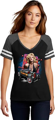 $19.79 • Buy Marilyn Monroe Hot Rod Car Portrait Womens Game V-neck T-shirt