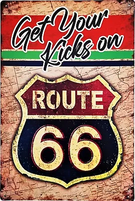 £6.85 • Buy 'Get Your Kicks On Route 66' Metal Plaque Vintage Retro American Style Tin Sign 